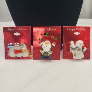 Happy Holidays Snowman Santa Brooch Lot of 3 NWT